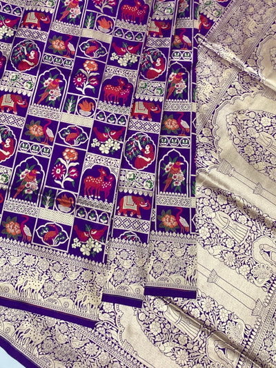 Exquisite Purple Banarasi Katan Silk Shikargah Saree