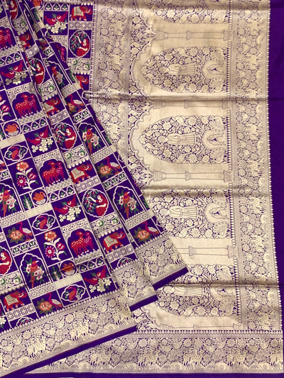 Exquisite Purple Banarasi Katan Silk Shikargah Saree
