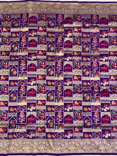 Exquisite Purple Banarasi Katan Silk Shikargah Saree