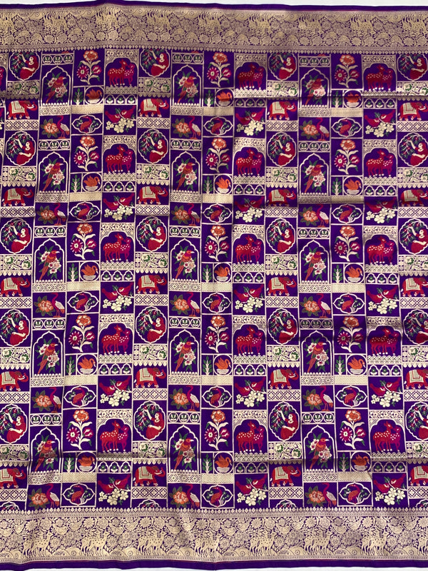 Exquisite Purple Banarasi Katan Silk Shikargah Saree