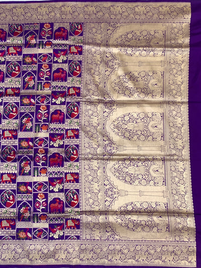 Exquisite Purple Banarasi Katan Silk Shikargah Saree