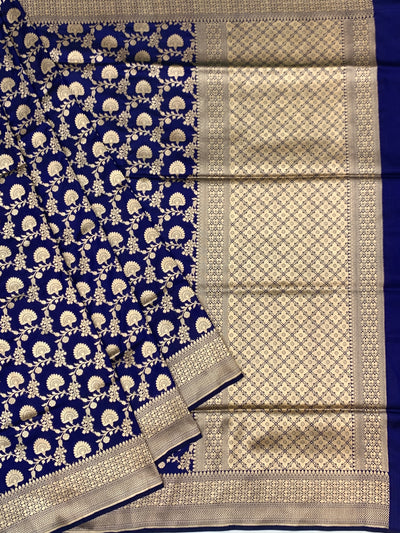 Royal Blue Floral Jaal Banarasi Silk Saree