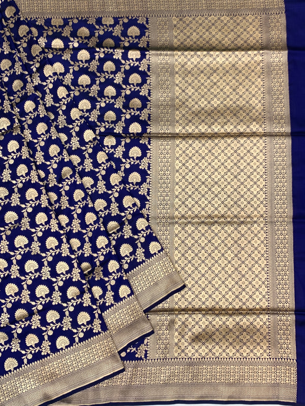 Royal Blue Floral Jaal Banarasi Silk Saree