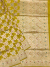 Radiant Mustard Yellow Banarasi Silk Saree with Intricate Gold Zari & Meenakari Floral Jaal