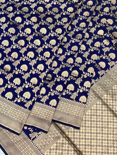 Royal Blue Floral Jaal Banarasi Silk Saree
