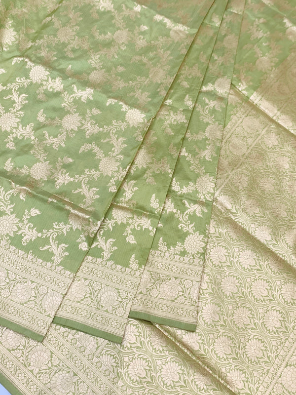 Pistachio Green Flora Banarasi Saree
