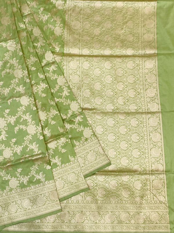 Pistachio Green Flora Banarasi Saree