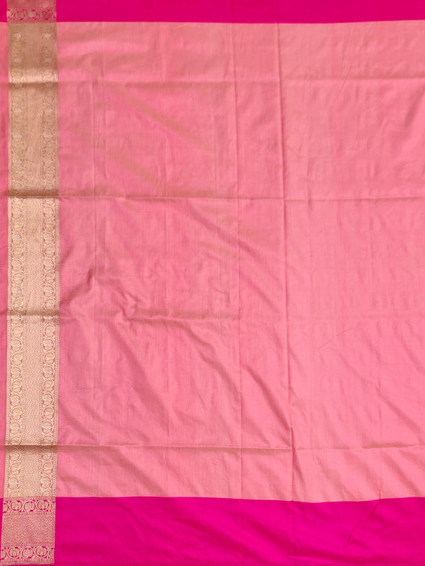 Exquisite Rose Pink Banarasi Silk Saree with Scalloped Floral Jaal
