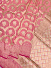 Exquisite Rose Pink Banarasi Silk Saree with Scalloped Floral Jaal