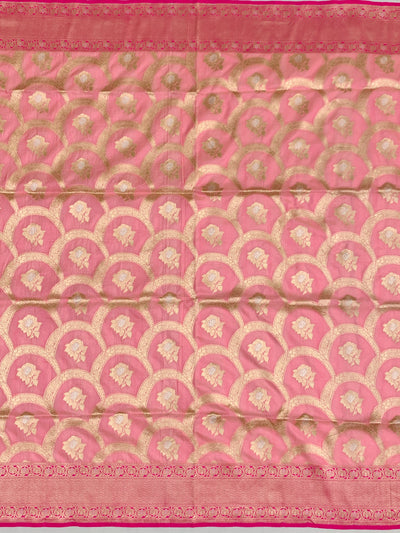 Exquisite Rose Pink Banarasi Silk Saree with Scalloped Floral Jaal