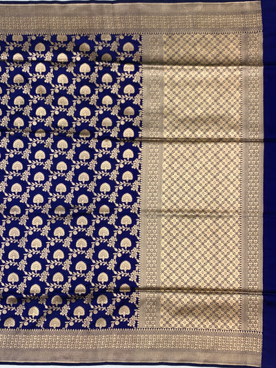 Royal Blue Floral Jaal Banarasi Silk Saree