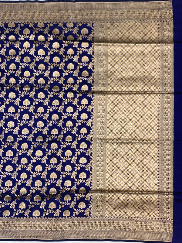 Royal Blue Floral Jaal Banarasi Silk Saree