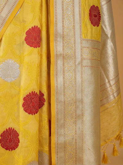 Mashru Silk Saree Yellow In Colour