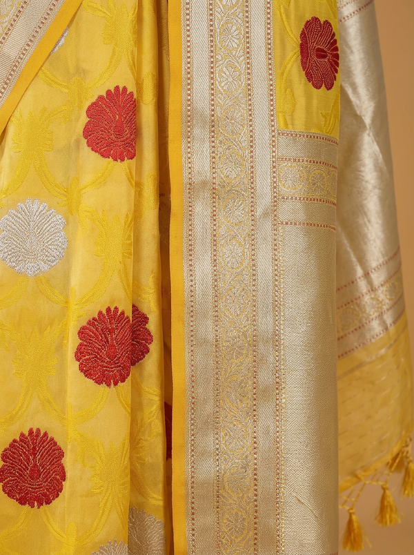 Mashru Silk Saree Yellow In Colour