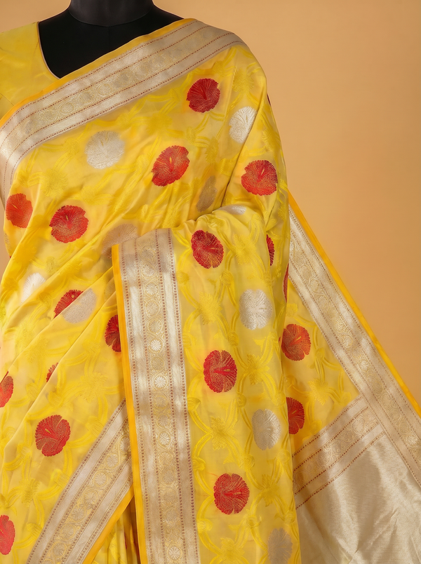 Mashru Silk Saree Yellow In Colour