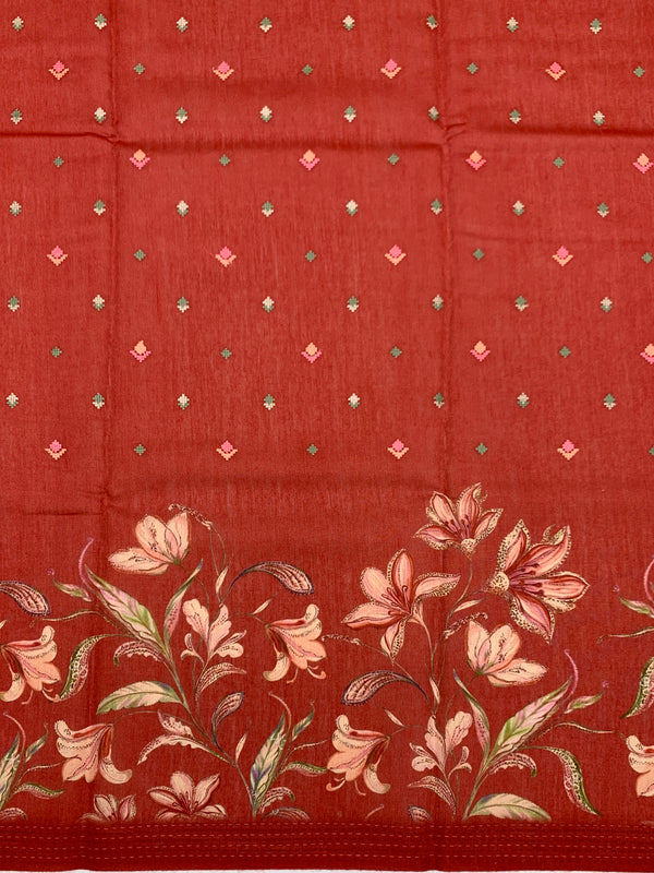 Bhagalpuri Tussore Silk Saree Red In Colour