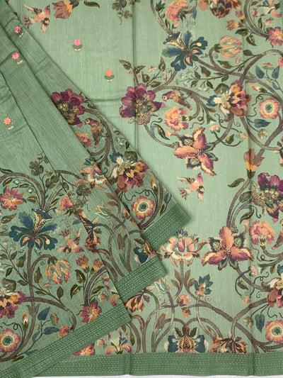 Bhagalpuri Tussore Silk Saree Pastel-Green In Colour