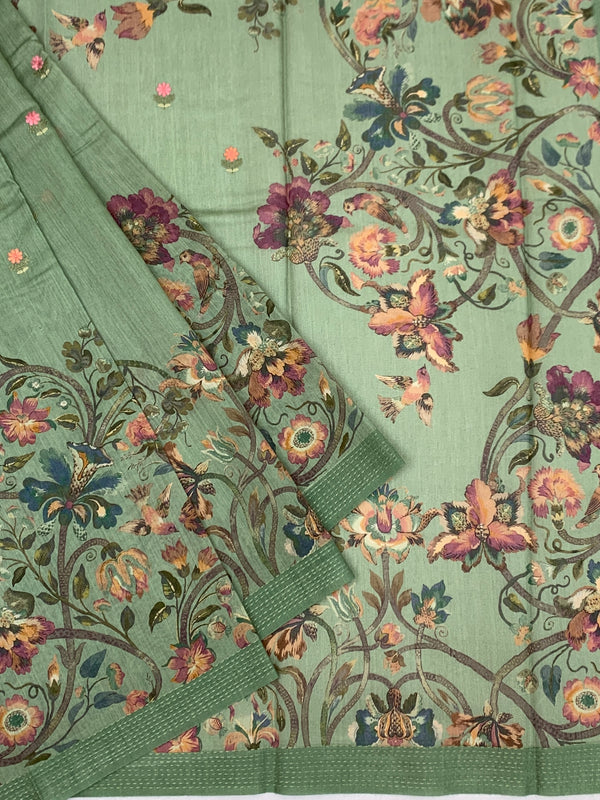 Bhagalpuri Tussore Silk Saree Pastel-Green In Colour