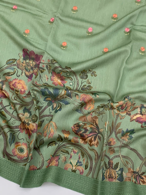 Bhagalpuri Tussore Silk Saree Pastel-Green In Colour