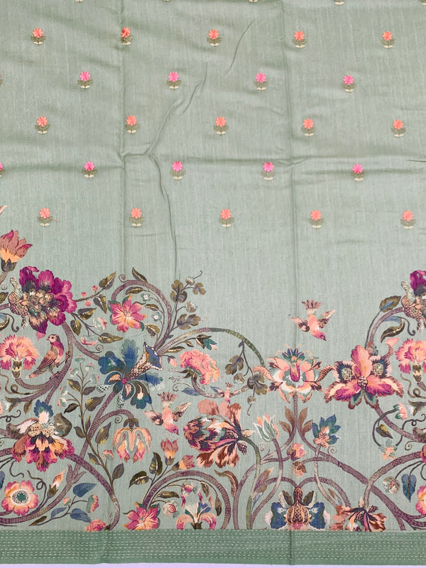 Bhagalpuri Tussore Silk Saree Pastel-Green In Colour