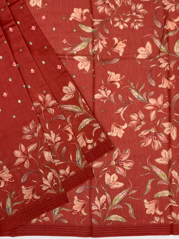 Bhagalpuri Tussore Silk Saree Red In Colour