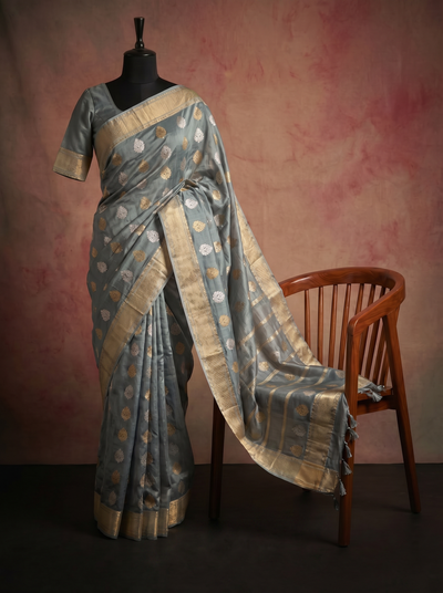 Chanderi Silk Saree Grey In Colour