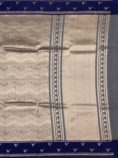 Elegant Indigo Blue Brocade Silk Kora Saree