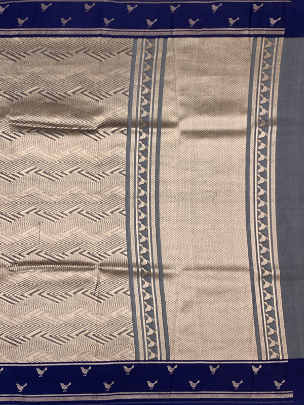 Elegant Indigo Blue Brocade Silk Kora Saree