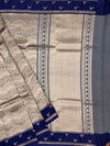 Elegant Indigo Blue Brocade Silk Kora Saree
