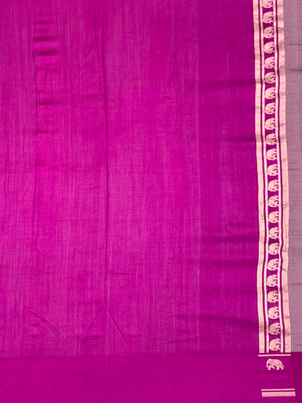 Elegant Champagne & Magenta Brocade Silk Kora Saree