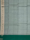 Contemporary Geometric Brocade Silk Kora Saree in Deep Green