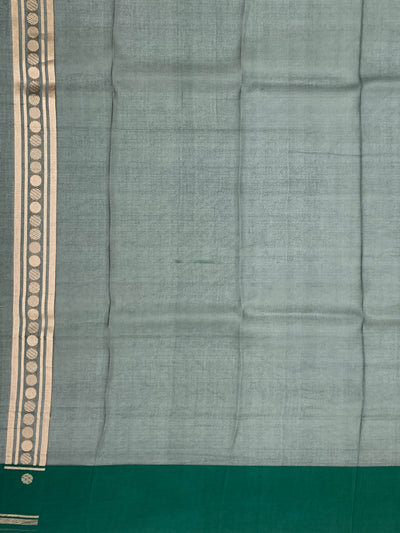 Contemporary Geometric Brocade Silk Kora Saree in Deep Green