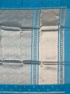 Exquisite Silver Brocade Silk Kora Saree with Cerulean Blue Border