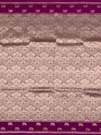 Elegant Champagne & Magenta Brocade Silk Kora Saree