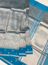 Exquisite Silver Brocade Silk Kora Saree with Cerulean Blue Border