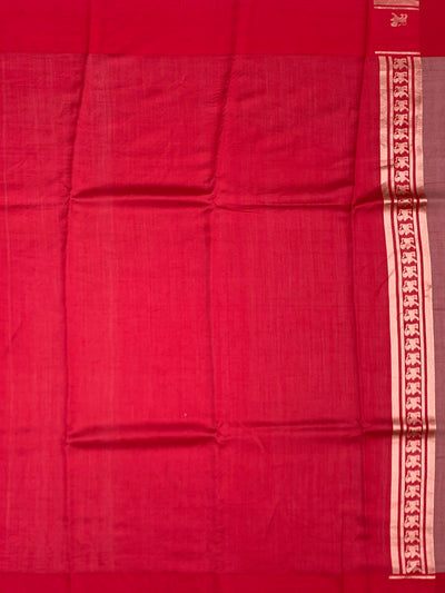 Radiant Red Brocade Silk Kora Saree with Geometric Weave & Traditional Border