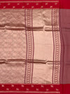 Radiant Red Brocade Silk Kora Saree with Geometric Weave & Traditional Border