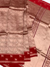 Radiant Red Brocade Silk Kora Saree with Geometric Weave & Traditional Border