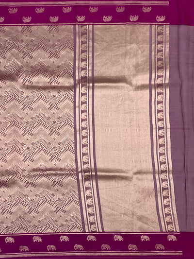 Elegant Champagne & Magenta Brocade Silk Kora Saree