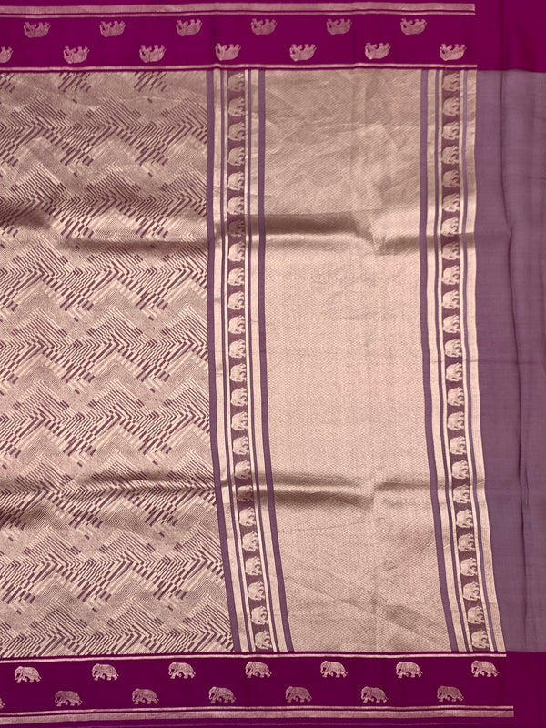 Geometric Brocade Silk Kora Saree