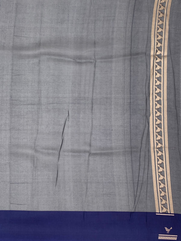 Elegant Indigo Blue Brocade Silk Kora Saree
