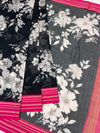 Floral Charm: Black Printed Kota Cotton Saree