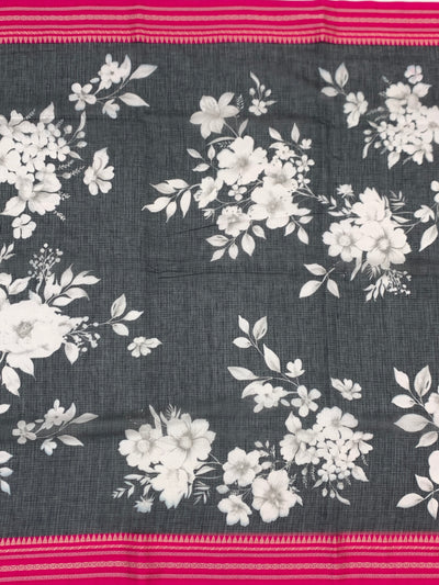 Floral Charm: Black Printed Kota Cotton Saree