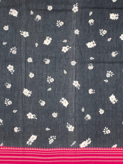 Floral Charm: Black Printed Kota Cotton Saree