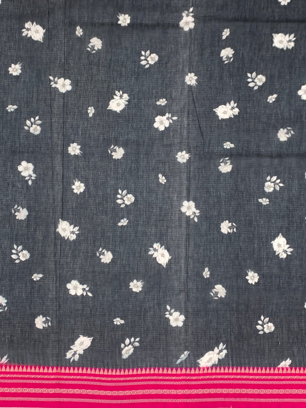 Floral Charm: Black Printed Kota Cotton Saree