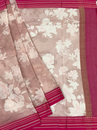 Blush Rose Floral Cotton Kota Saree