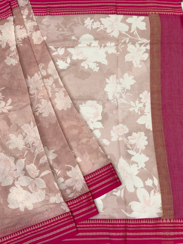 Blush Rose Floral Cotton Kota Saree