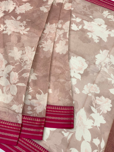 Blush Rose Floral Cotton Kota Saree