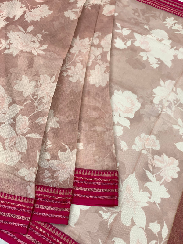 Blush Rose Floral Cotton Kota Saree