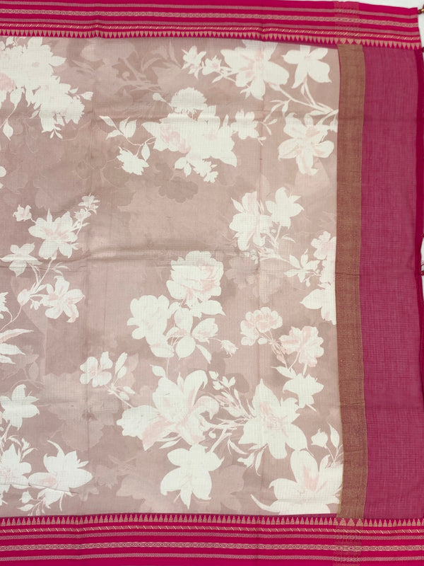 Blush Rose Floral Cotton Kota Saree
